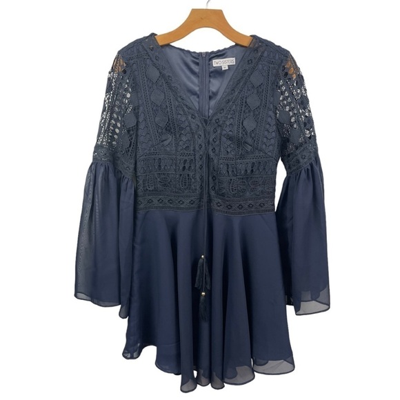 TWO Sisters Alyse Navy Boho Broderie Long Sleeved Dress Size US 6/ AU10 - Picture 4 of 9
